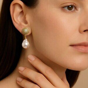 Baroque Pearl Earrings, Dainty Pearl drop earrings, Natural Freshwater Pearl